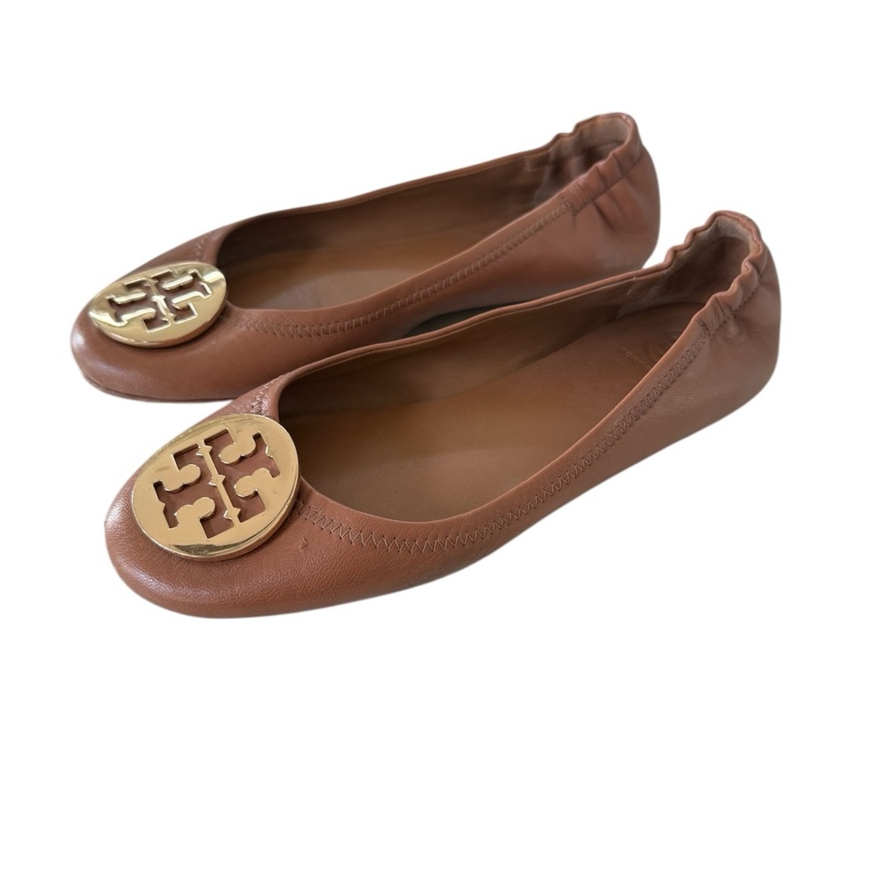 Tory Burch Brown Leather Minnie Travel Ballet Flats with Gold Logo - Picture 8 of 9
